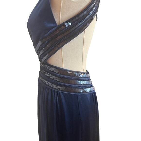 BCBG Navy Blue Small Sleeveless Sequined Formal Gown Dress With V-Neckline - Picture 8 of 16